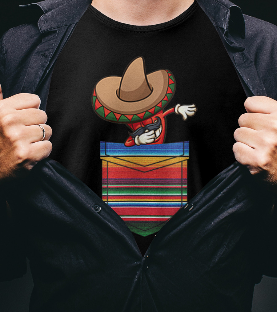 Dabbing Chilli Serape Pocket Mexican Fiesta Party T-Shirt