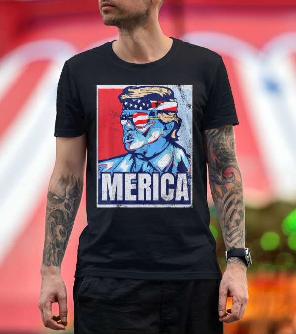 Premium T-Shirt: Donald Trump 4th of July Merica America USA Flag Headband Glasses T-Shirt Donald Trump 4th of July Merica America USA Flag Headband Glasses T-Shirt
