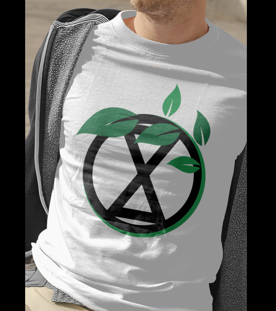 Extinction Rebellion Revolution Symbol With Green Leaves T-Shirt
