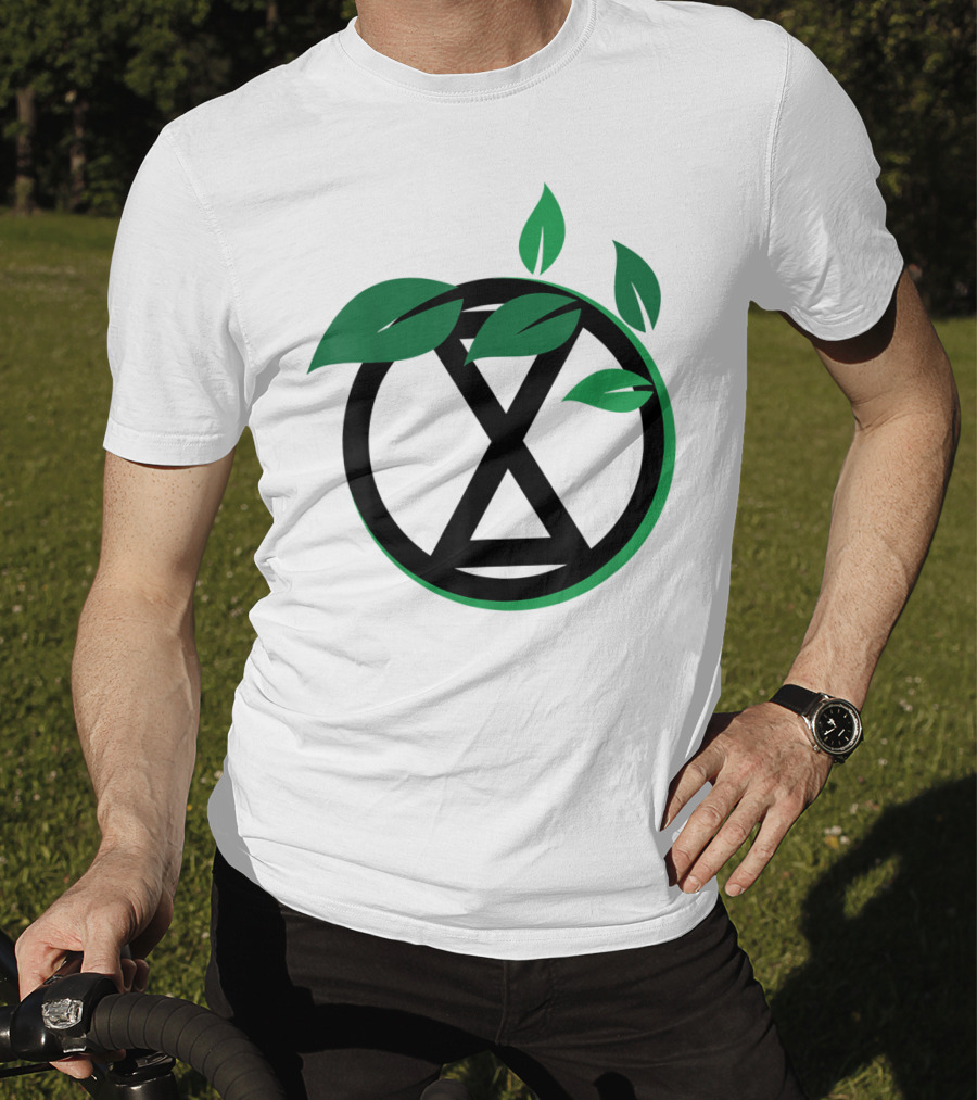 Extinction Rebellion Revolution Symbol With Green Leaves T-Shirt