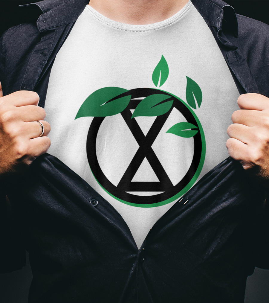Extinction Rebellion Revolution Symbol With Green Leaves T-Shirt