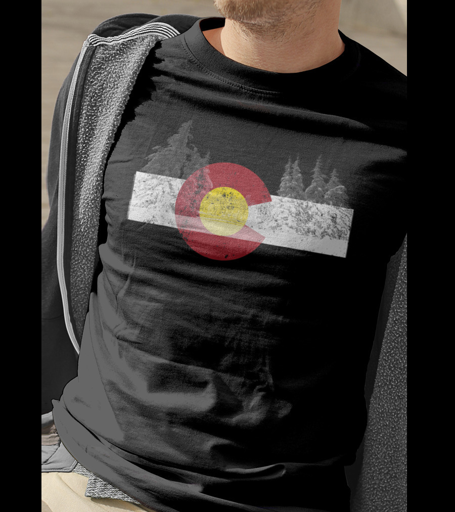 Flag Of Colorado With Snowy Trees Novelty Birthday T-Shirt