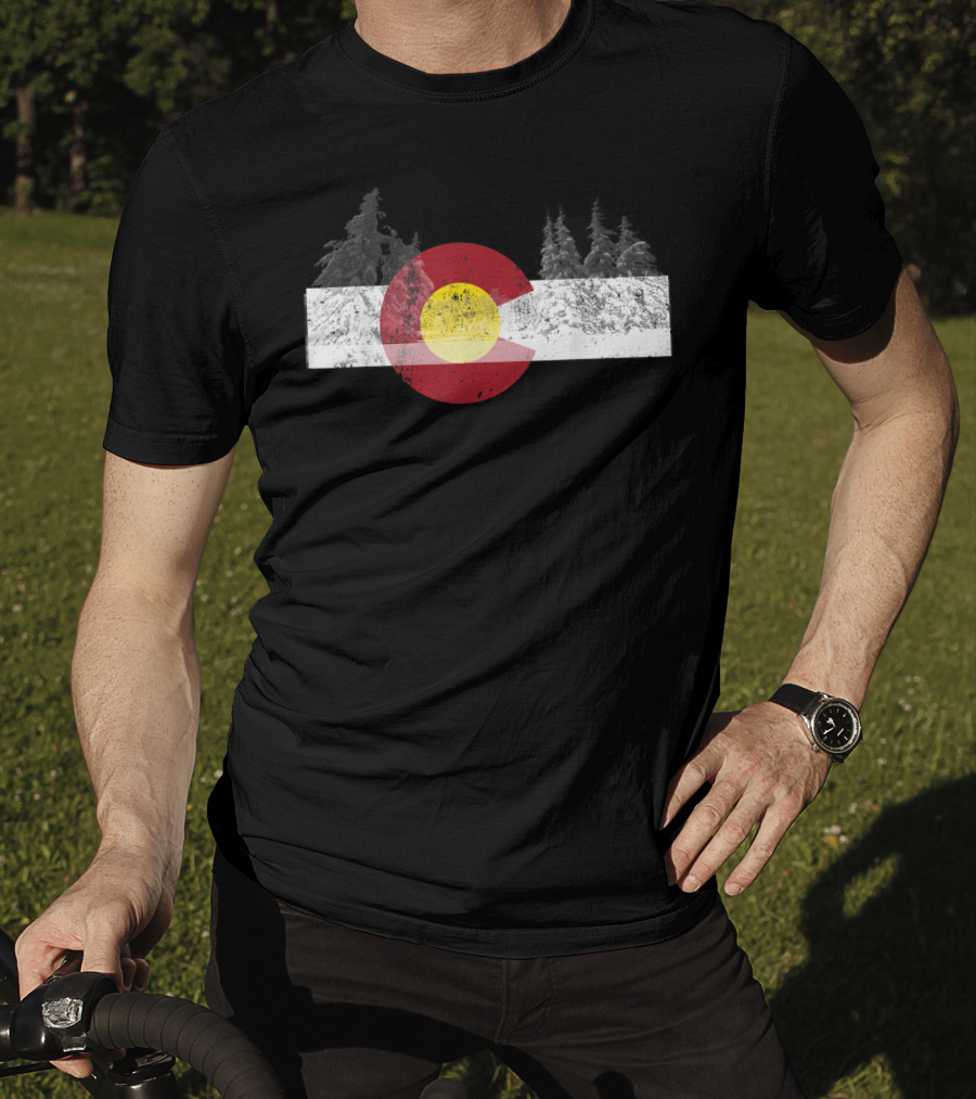 Flag Of Colorado With Snowy Trees Novelty Birthday T-Shirt