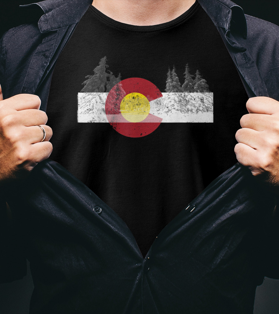 Flag Of Colorado With Snowy Trees Novelty Birthday T-Shirt