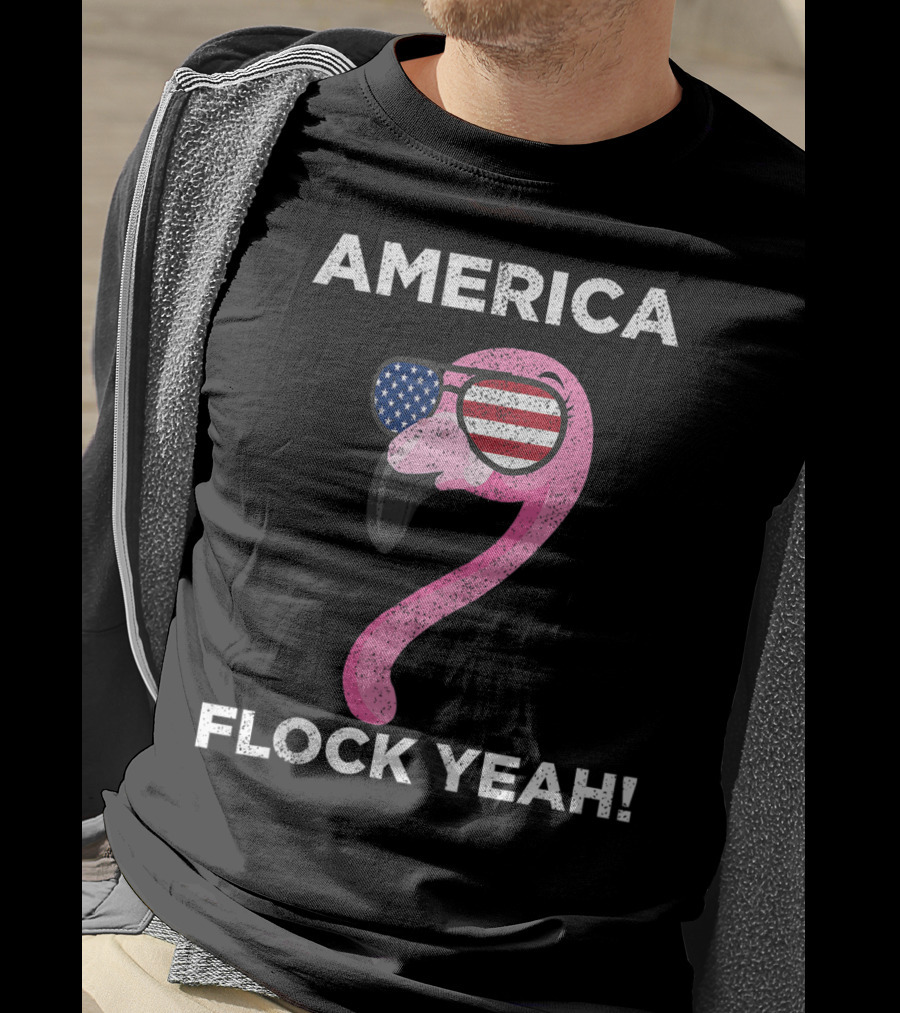 America Flock Yeah Flamingo With American Flag Glasses T-Shirt