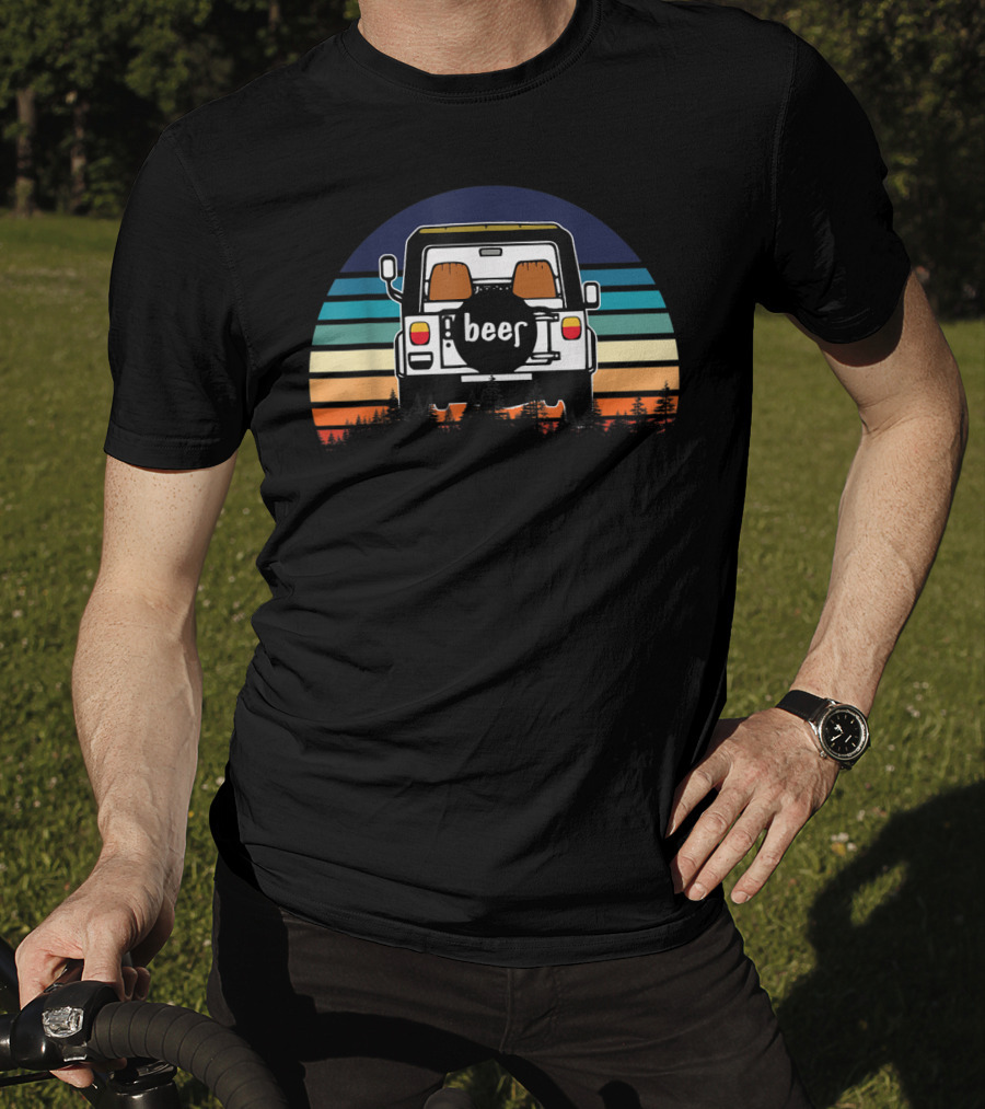 Funny Beer Jeeps Vintage Sunset Retro Stripess T-Shirt
