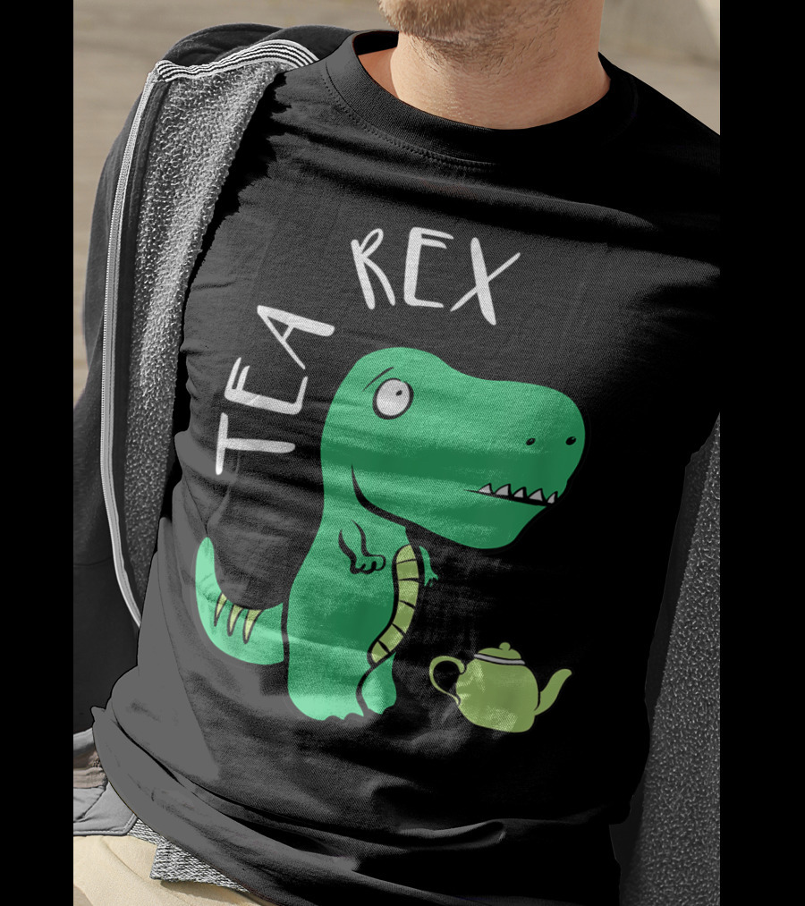 Tea Rex Dino With Green Teapot Cute Tea Time T-Shirt