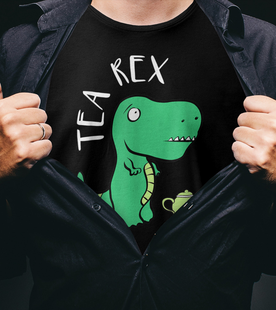 Tea Rex Dino With Green Teapot Cute Tea Time T-Shirt