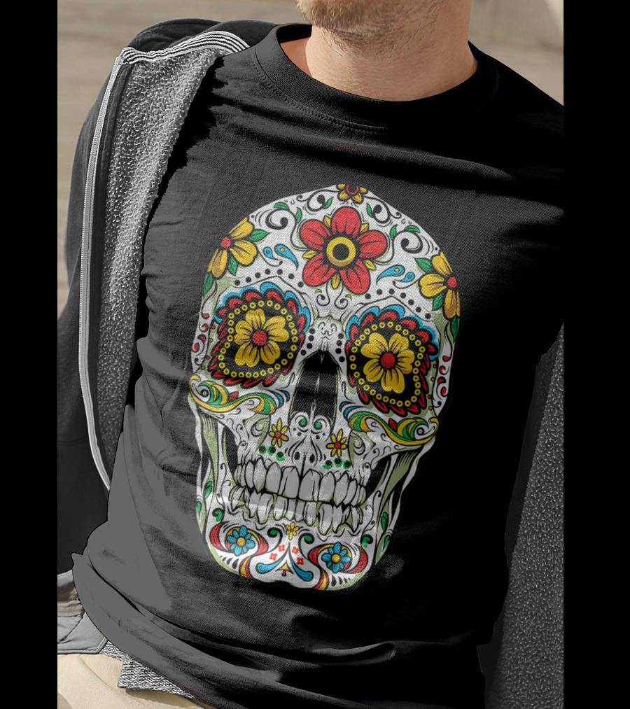 Day Of The Dead Colorful Floral Sugar Skull Cinco De Mayo T-Shirt