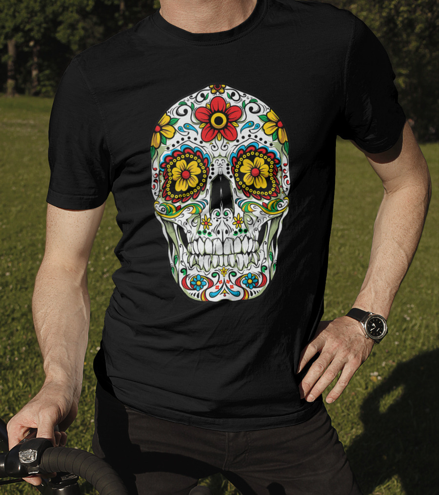 Day Of The Dead Colorful Floral Sugar Skull Cinco De Mayo T-Shirt