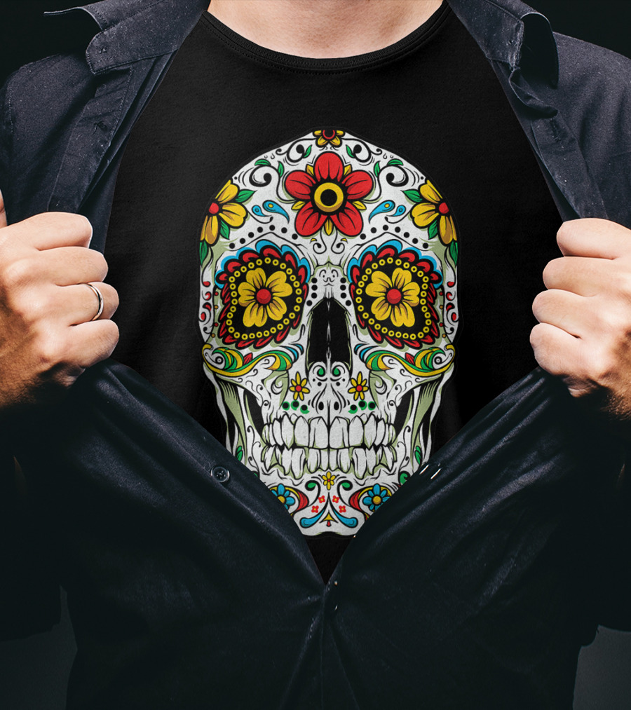Day Of The Dead Colorful Floral Sugar Skull Cinco De Mayo T-Shirt
