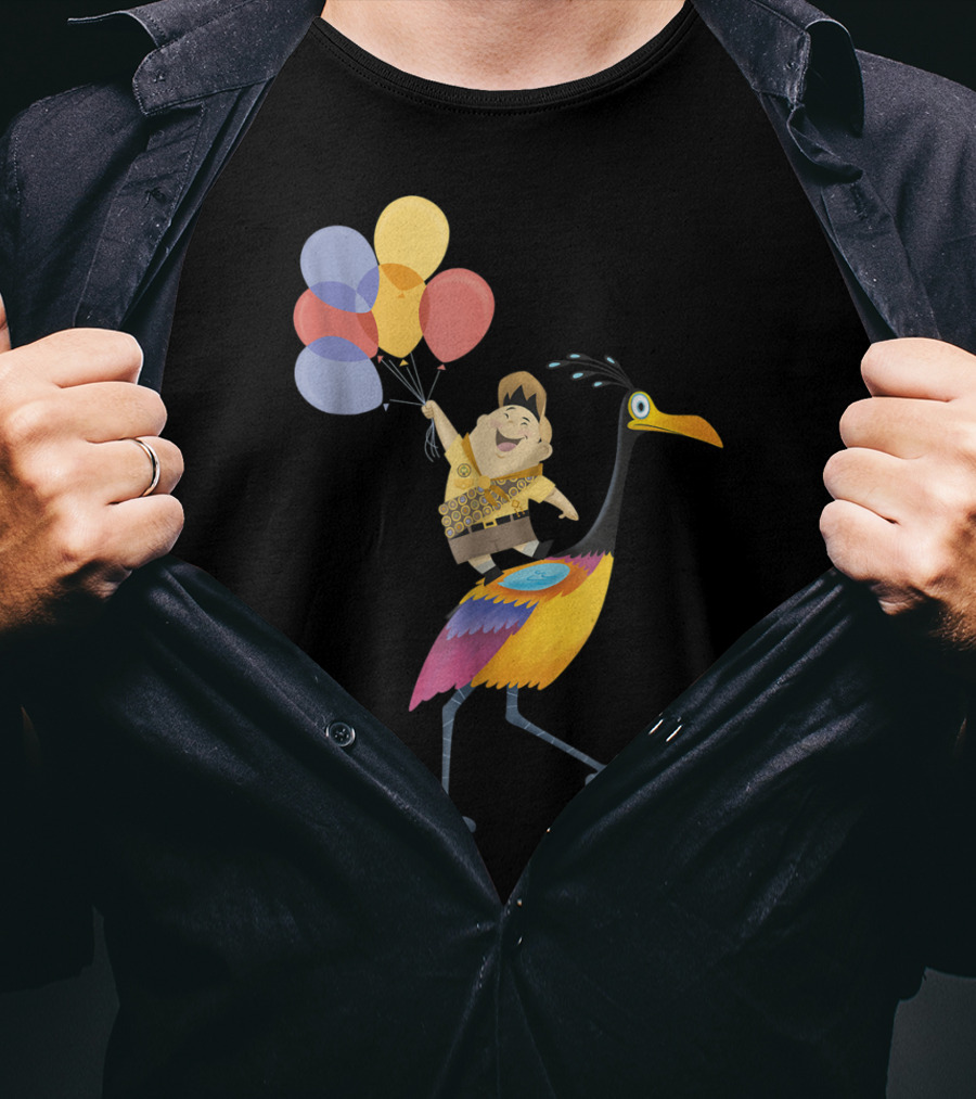 Russell Riding Kevin With Balloons Disney Pixar Up T-Shirt