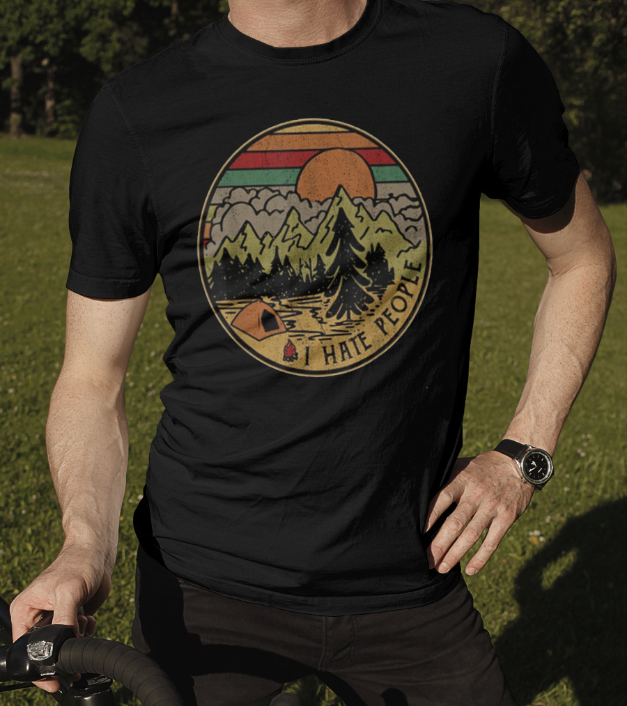 Retro Camping Outdoors I Hate People Nature Scene T-Shirt