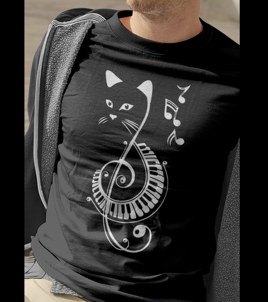 Cat Lovers Musical Note Treble Clef Keyboard T-Shirt