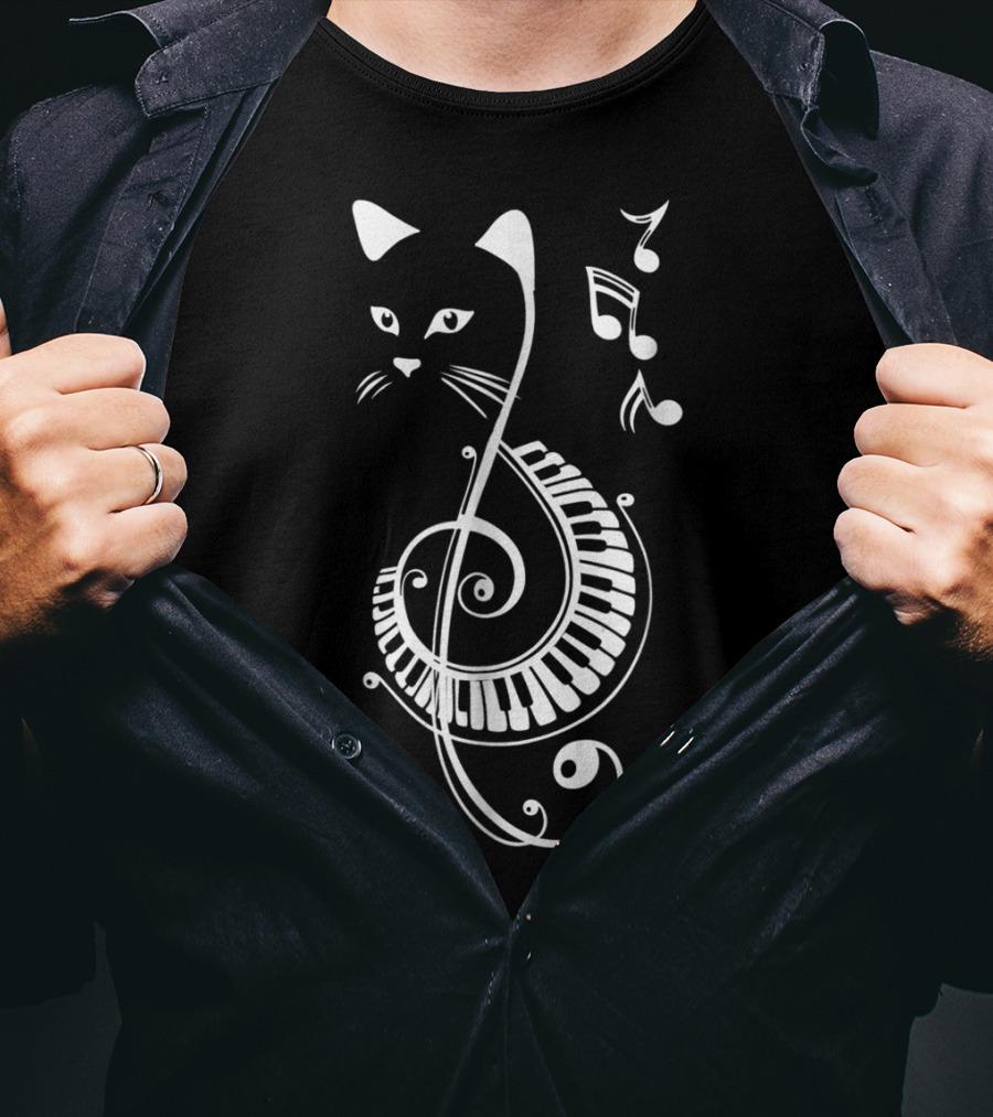 Cat Lovers Musical Note Treble Clef Keyboard T-Shirt