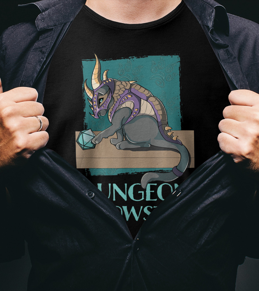 Dungeon Meowster Cat With Dragon Armor Playing With Dice T-Shirt