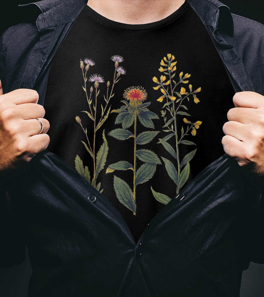 Elegant Botanical Antique Wildflowers Naturalistic T-Shirt