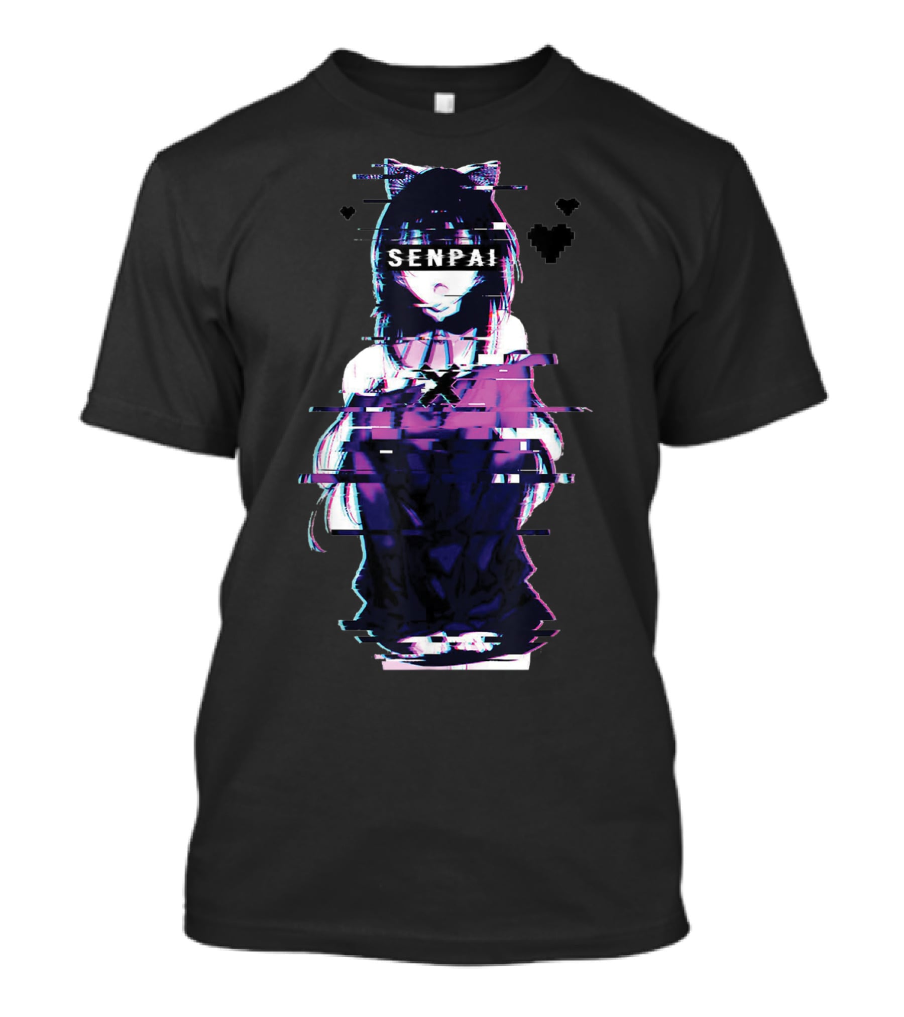 Japanese Anime Senpai Cat Girl Glitch Art Notice Me Senpai T-Shirt