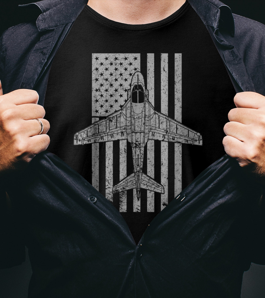 Intruder A6 Jet Airplane With Vintage American Flag T-Shirt