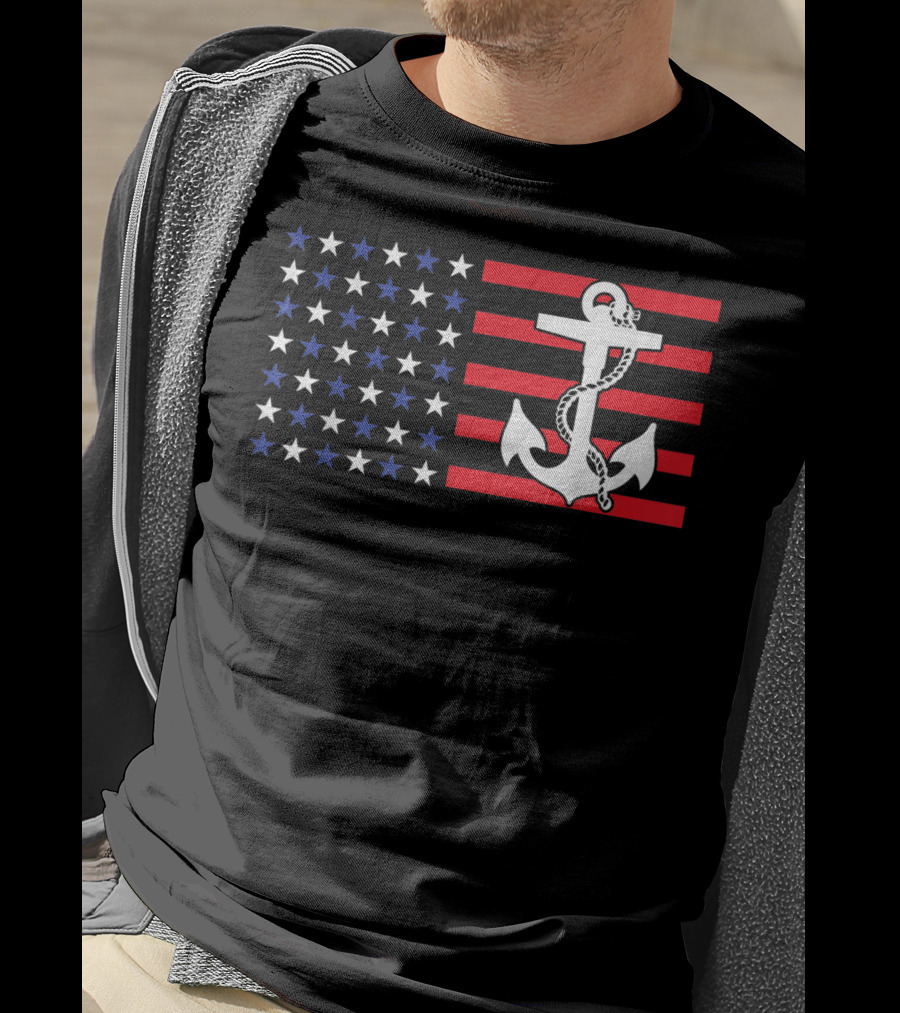 American Flag Anchor Patriotic Military July Navy USA T-Shirt