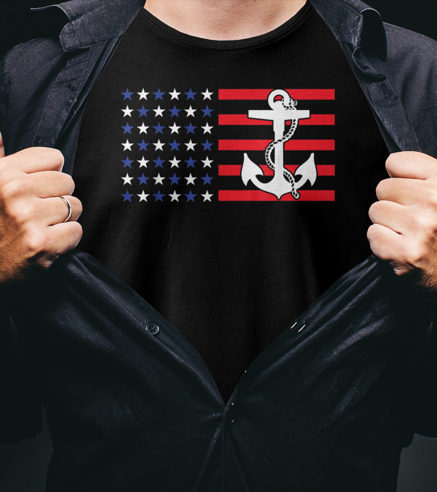 American Flag Anchor Patriotic Military July Navy USA T-Shirt