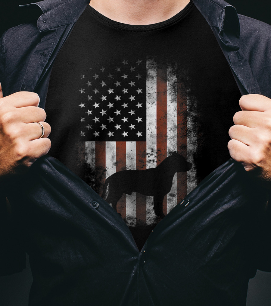 American Pitbull Terrier Silhouette With American Flag Patriotic T-Shirt