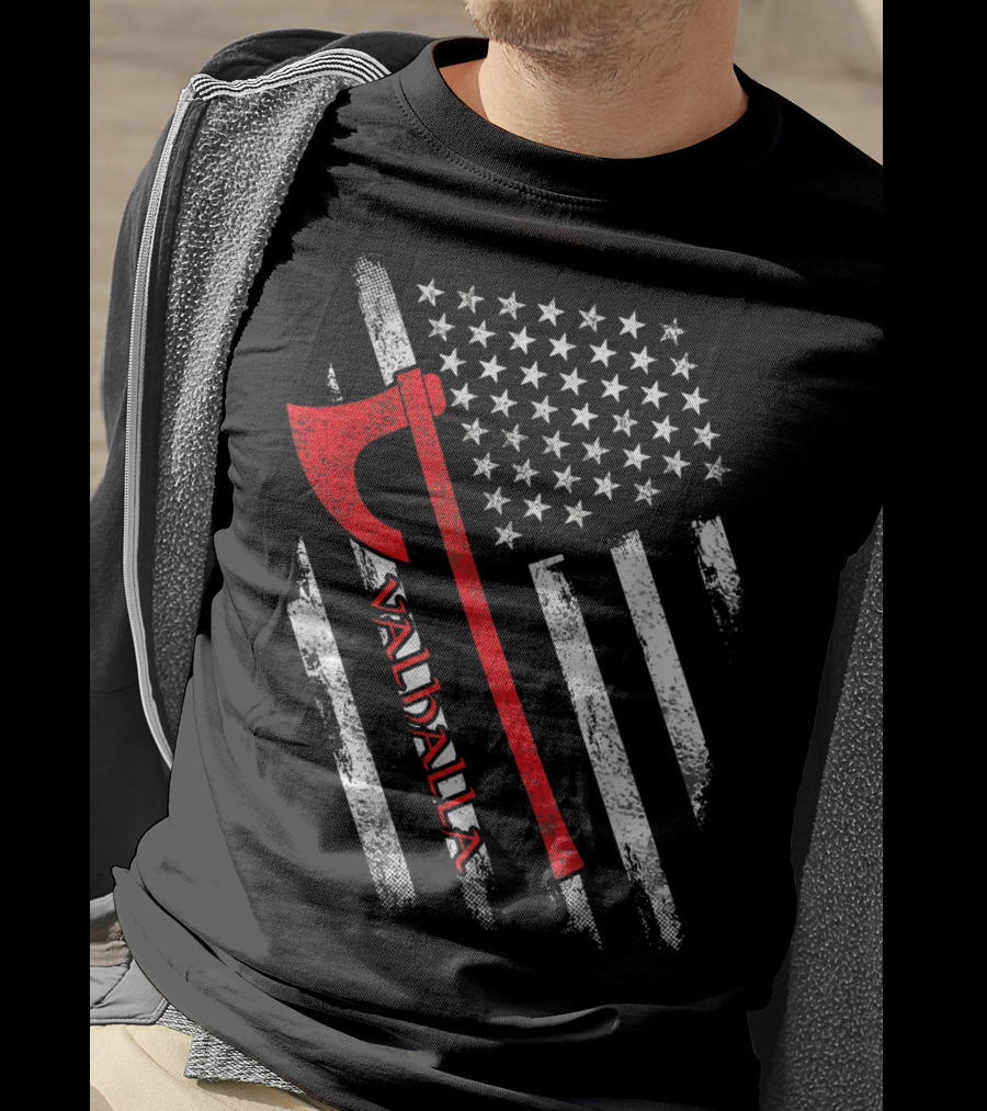 Valhalla American Viking Axe Flag T-Shirt
