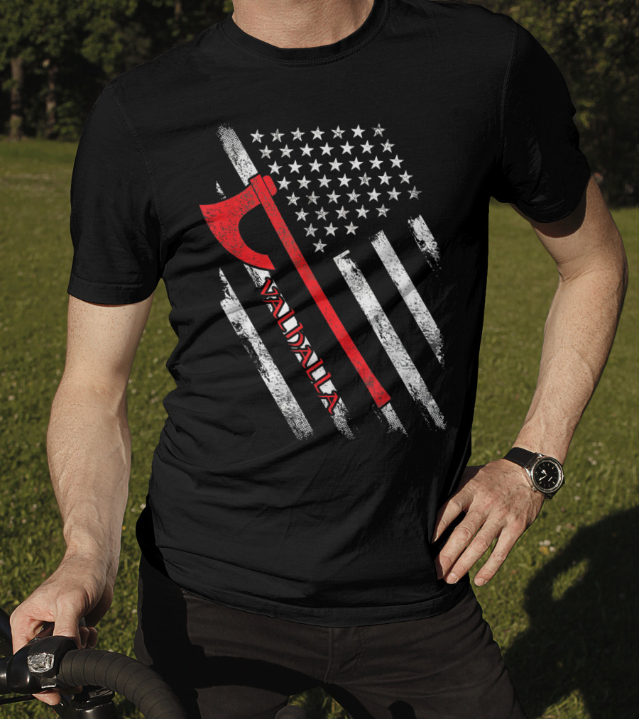 Valhalla American Viking Axe Flag T-Shirt