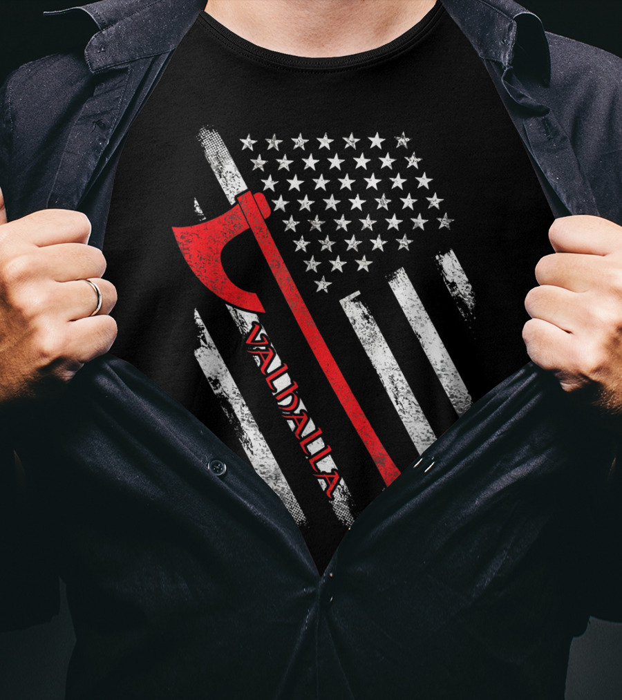 Valhalla American Viking Axe Flag T-Shirt