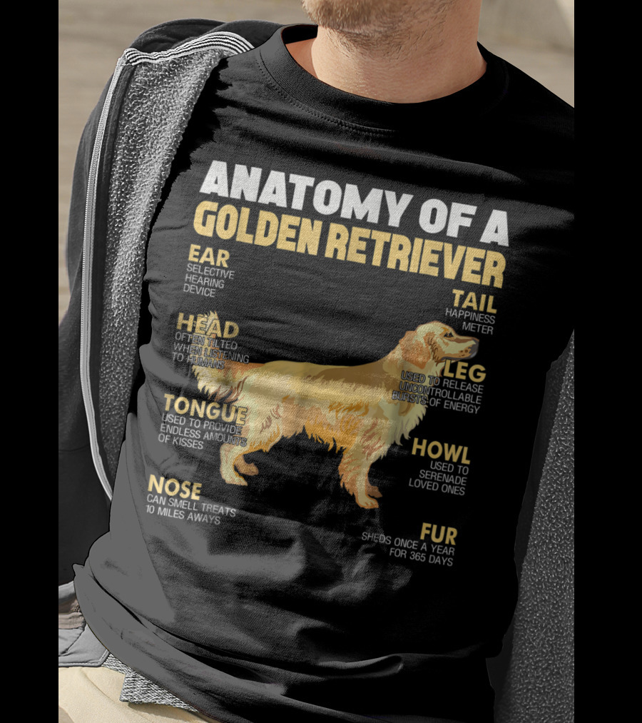 Anatomy Of A Golden Retriever Head Tongue Nose Leg Tail Fur Ear Howl T-Shirt