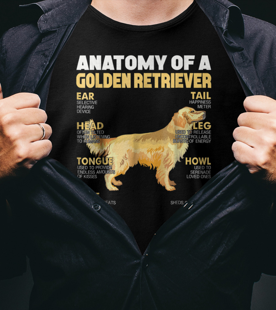 Anatomy Of A Golden Retriever Head Tongue Nose Leg Tail Fur Ear Howl T-Shirt