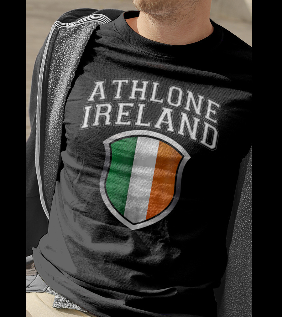 Athlone Ireland With Irish Flag Shield Crest T-Shirt