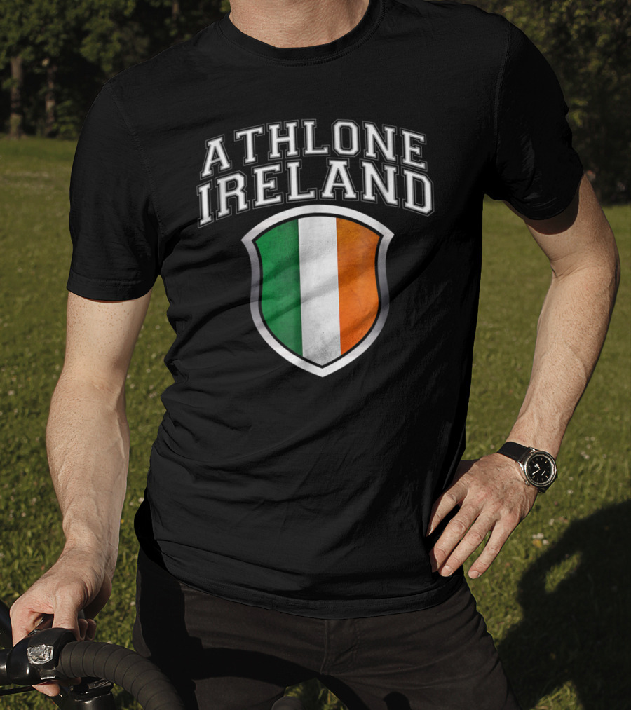 Athlone Ireland With Irish Flag Shield Crest T-Shirt