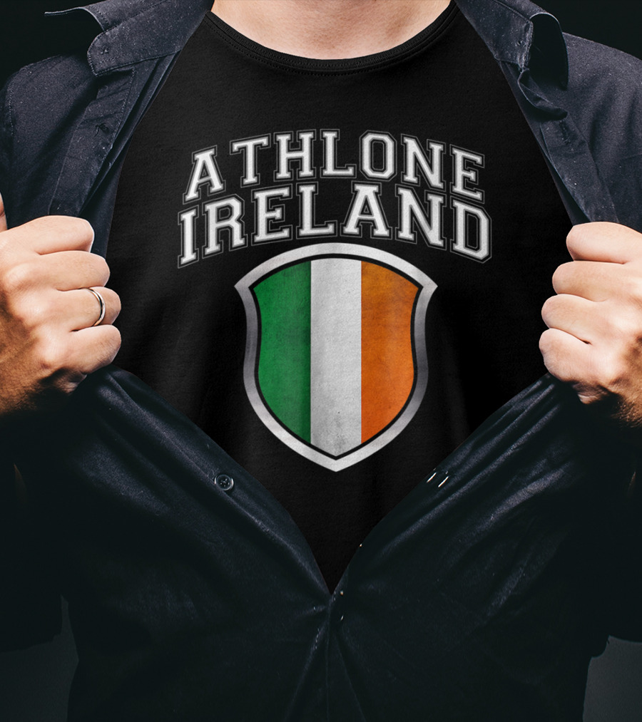 Athlone Ireland With Irish Flag Shield Crest T-Shirt