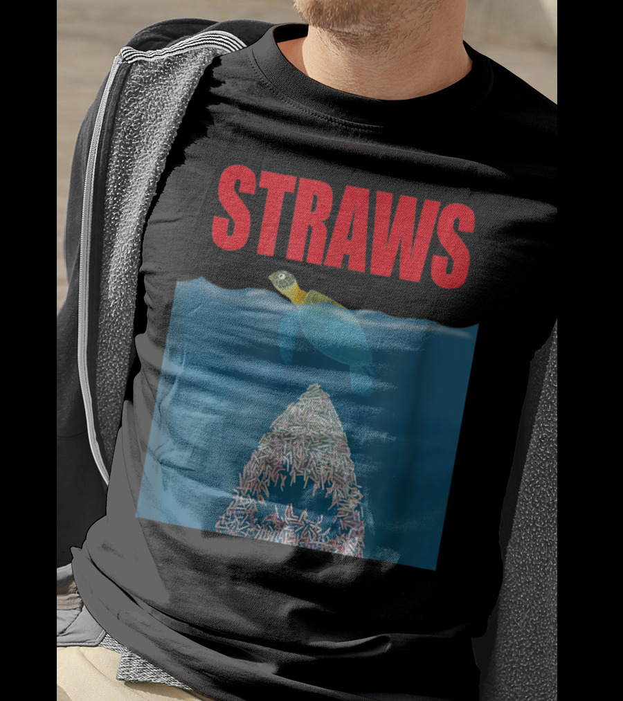 Straws Sea Turtle Save Earth Ban Plastics T-Shirt