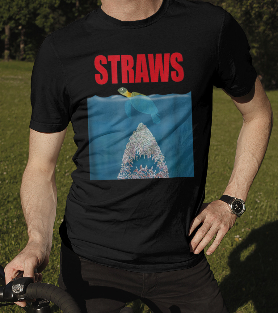 Straws Sea Turtle Save Earth Ban Plastics T-Shirt