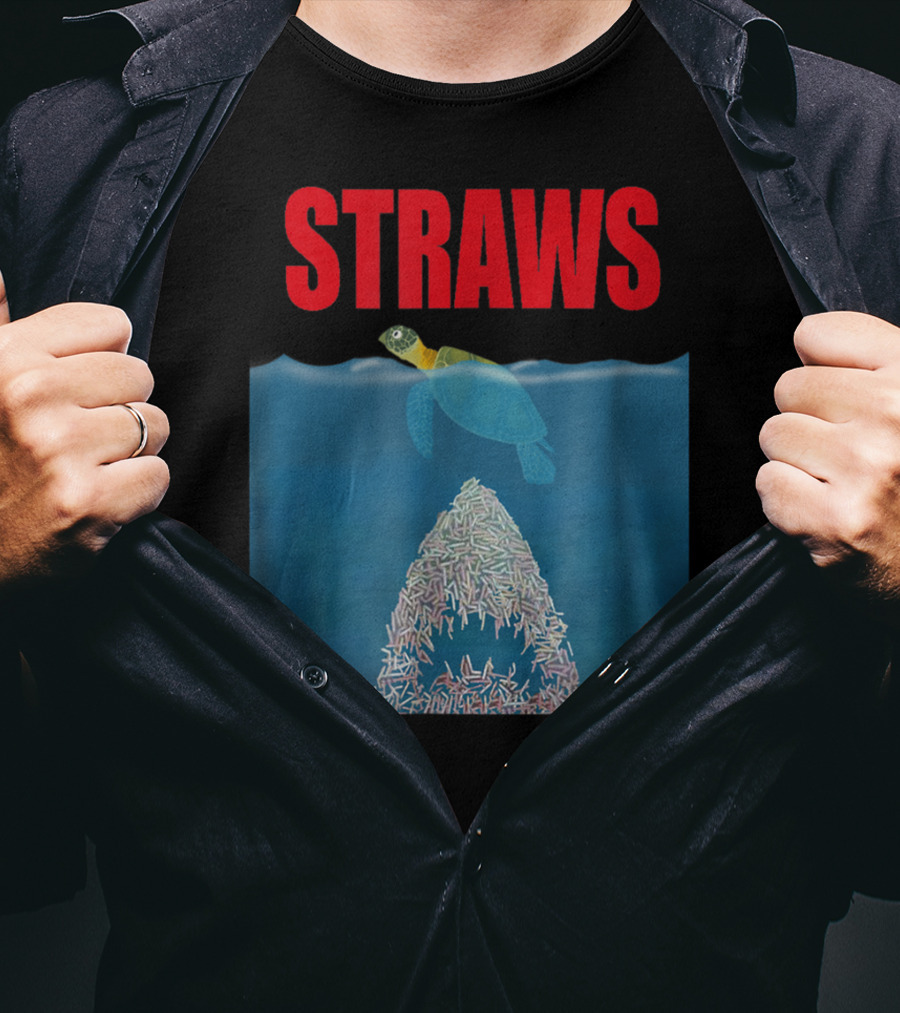Straws Sea Turtle Save Earth Ban Plastics T-Shirt