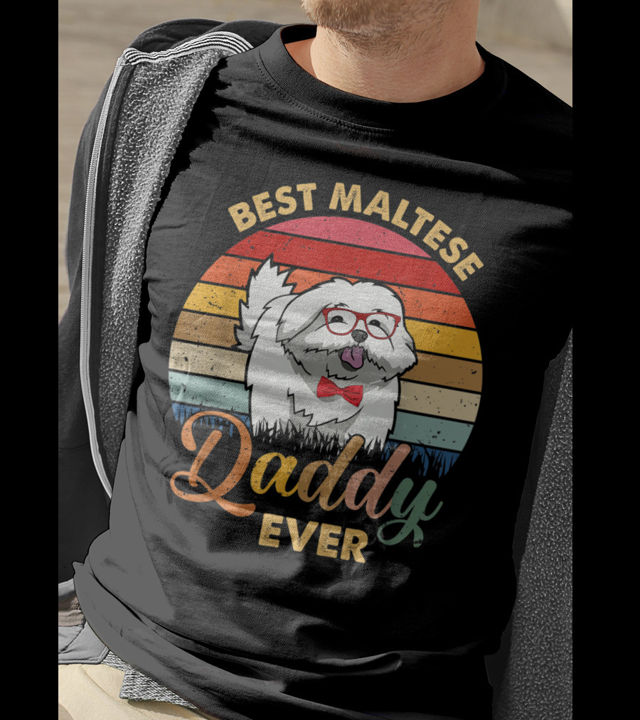 Best Maltese Daddy Ever Retro Style Dog T-Shirt