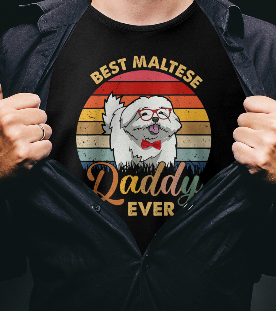 Best Maltese Daddy Ever Retro Style Dog T-Shirt