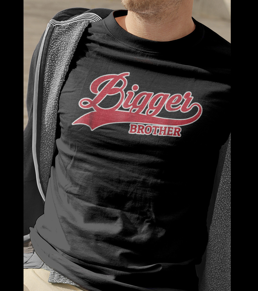 Bigger Brother Sibling Script Style Red And White T-Shirt