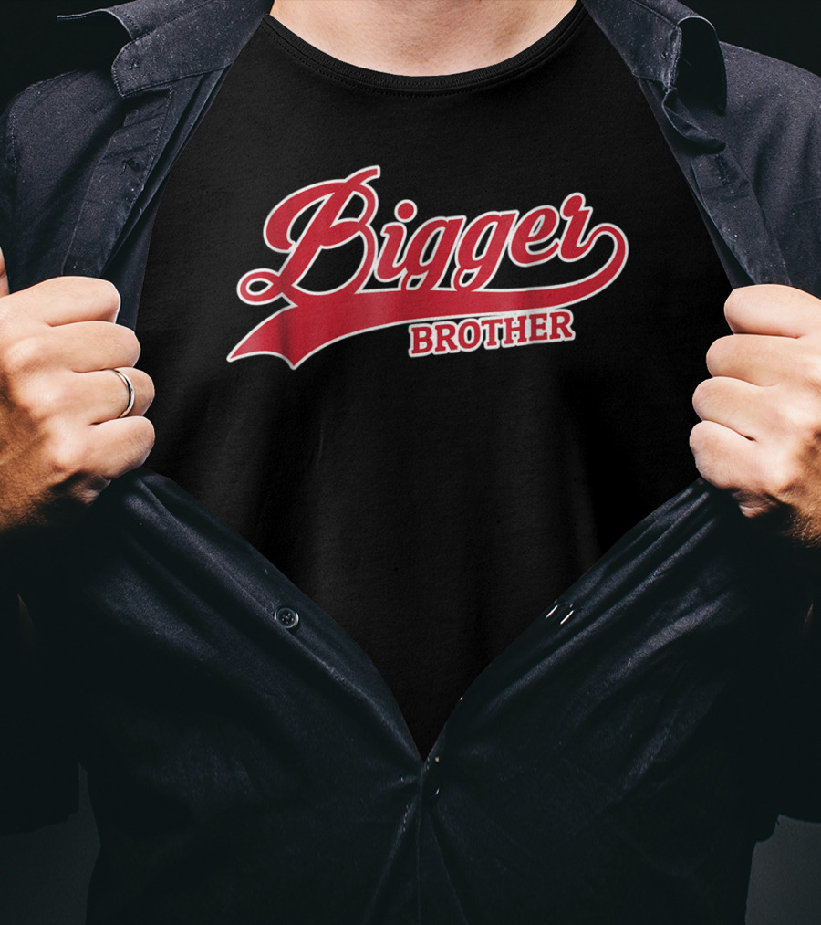 Bigger Brother Sibling Script Style Red And White T-Shirt
