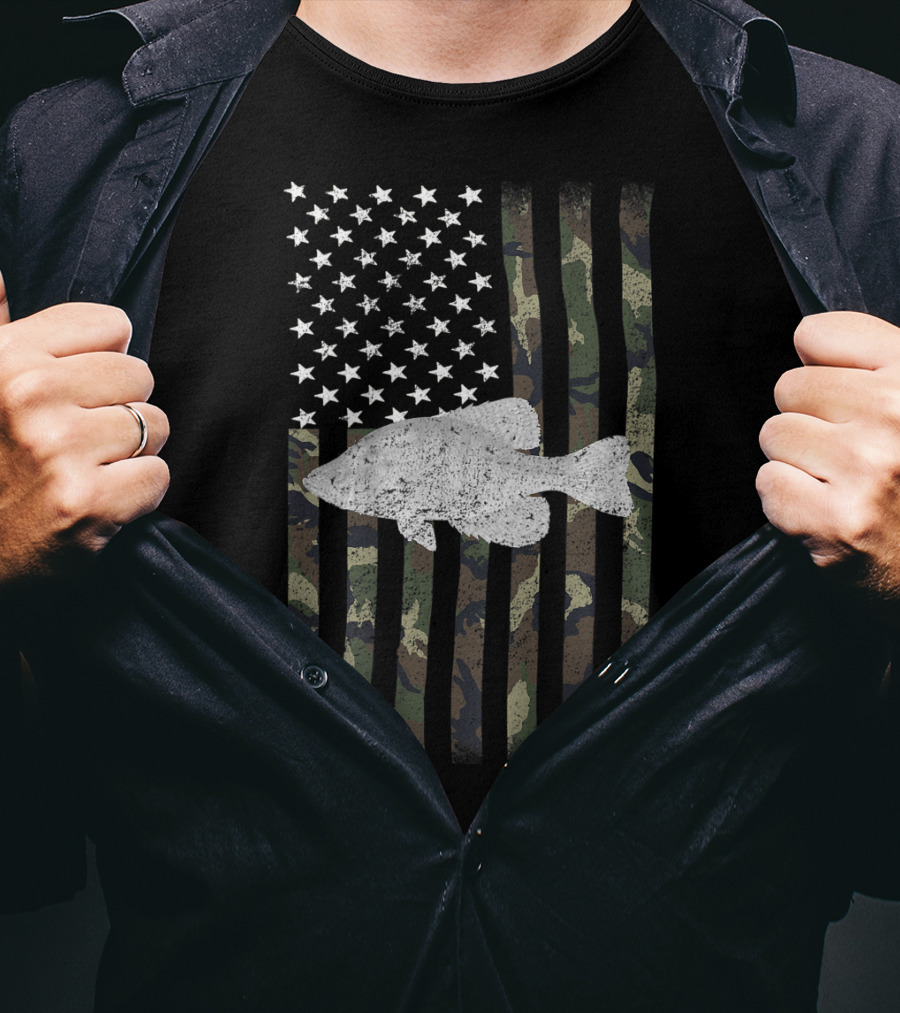 Camouflage American Flag Crappie Fishing T-Shirt