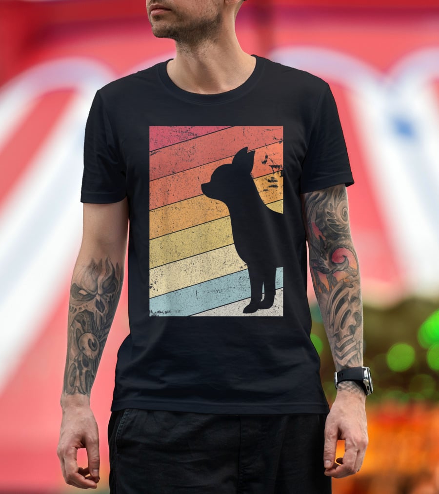 Chihuahua Style Retro Silhouette With Vintage Rainbow Stripes T-Shirt