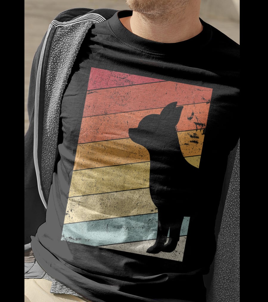 Chihuahua Style Retro Silhouette With Vintage Rainbow Stripes T-Shirt