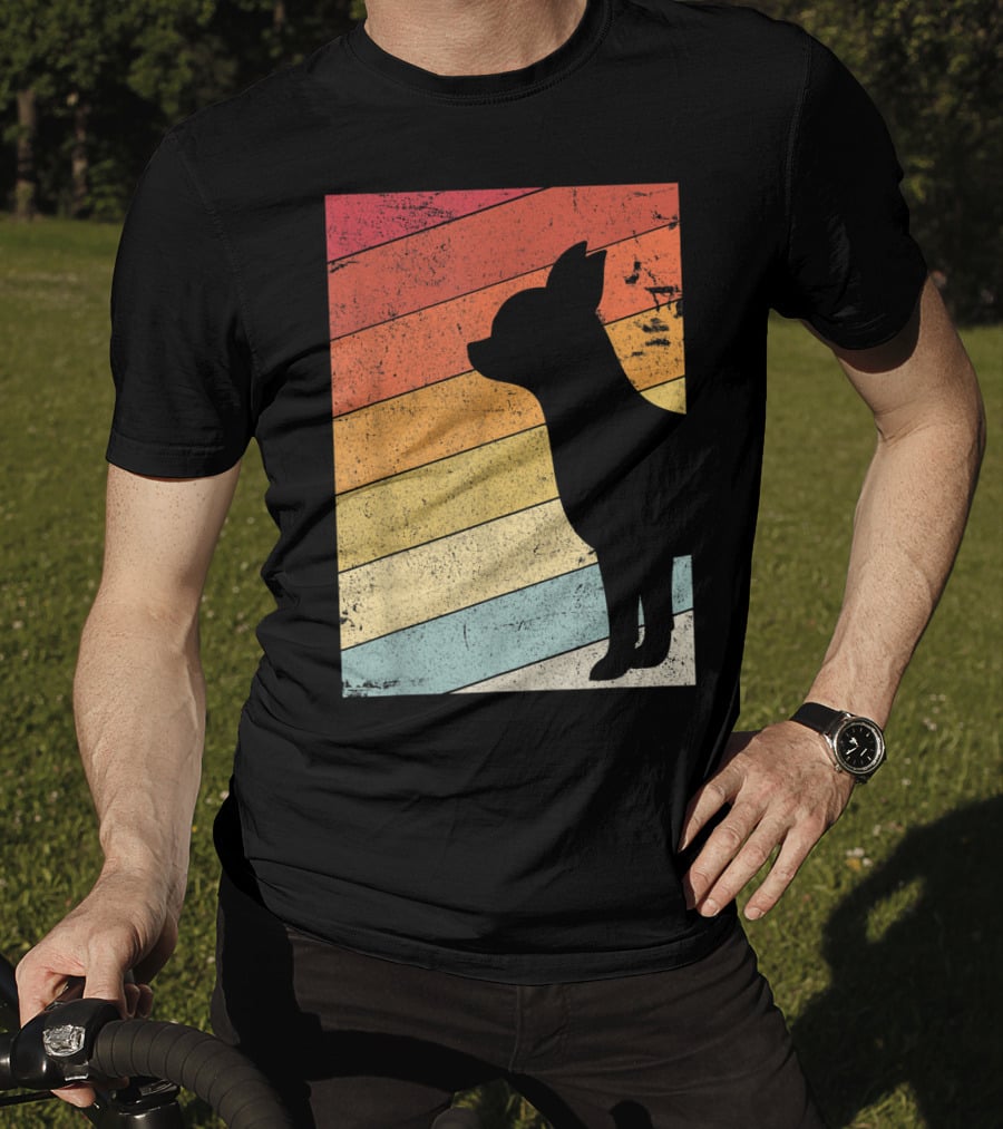 Chihuahua Style Retro Silhouette With Vintage Rainbow Stripes T-Shirt