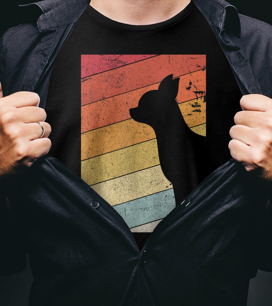 Chihuahua Style Retro Silhouette With Vintage Rainbow Stripes T-Shirt