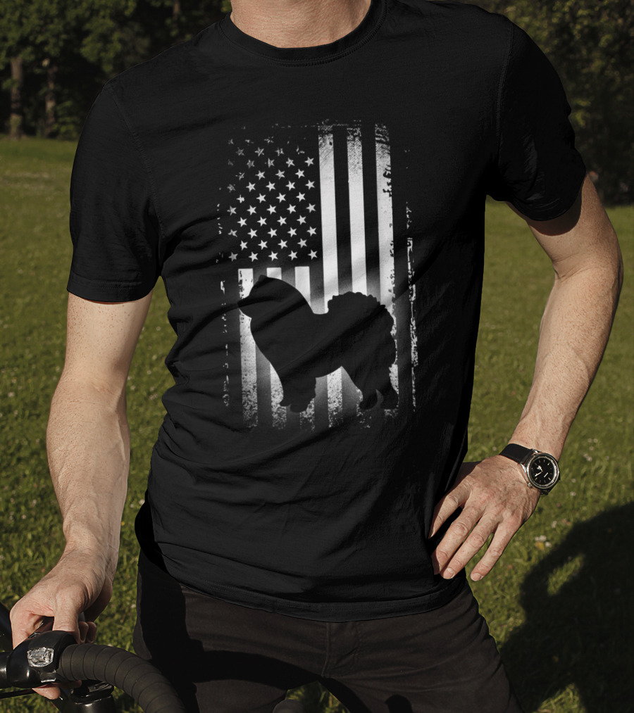 Patriotic Chow Chow Silhouette With American Flag Background T-Shirt