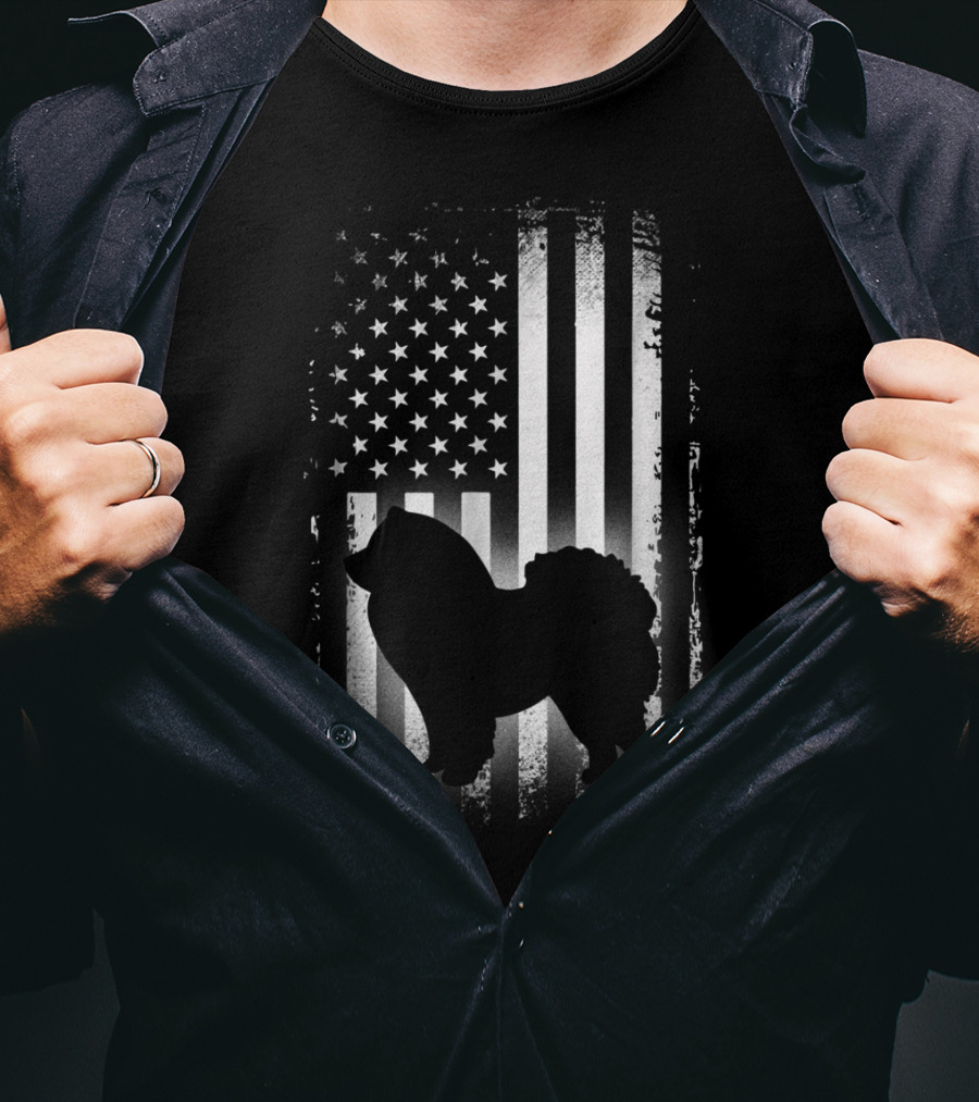 Patriotic Chow Chow Silhouette With American Flag Background T-Shirt