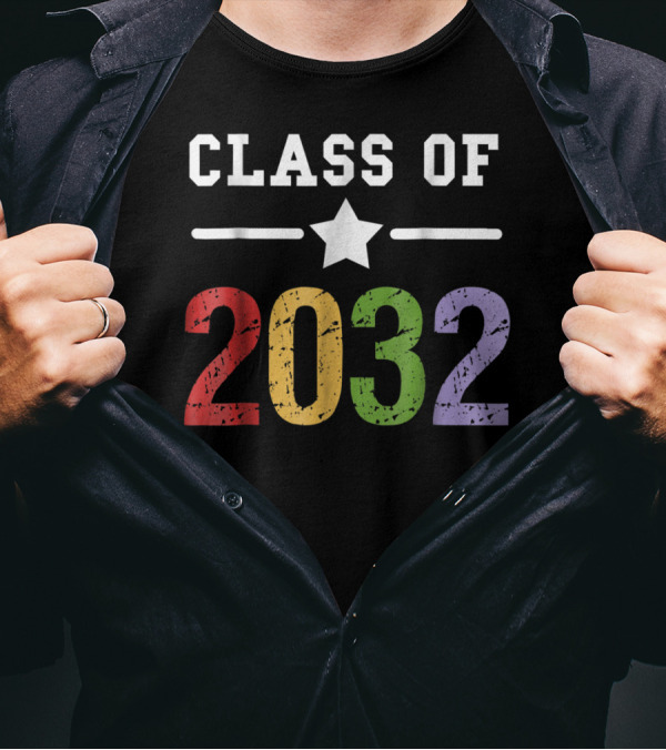 Class Of 2032 Star Rainbow Grow With Me T-Shirt