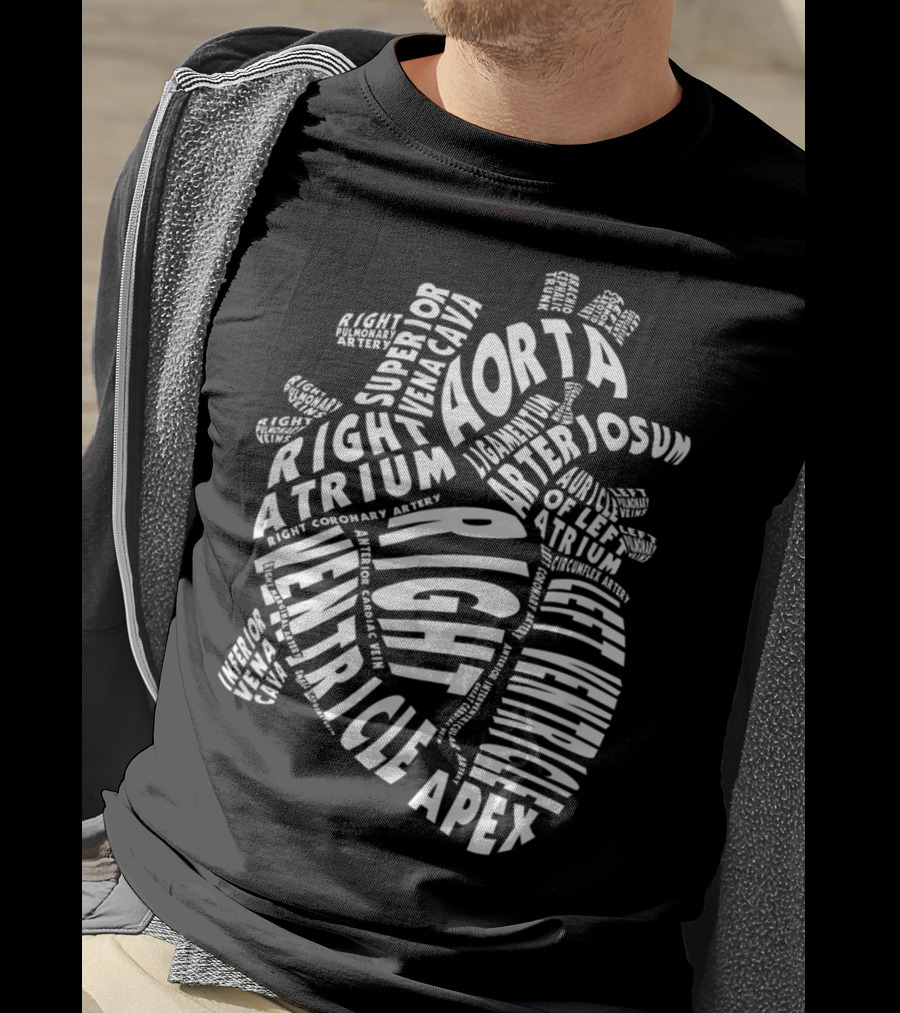 Anatomical Heart Anatomy Aorta Ventricle Atrium Cardiac Nurse Parts T-Shirt